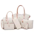 Conjunto de 6 bolsos blanco crema con bordes rojos y estampados geométricos - Blanco Roto