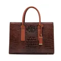 Dark coffee crocodile pattern tote bag with embossed leather texture and dual handles - Single Tote Bag / Brown