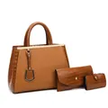 Set di borse 3 pezzi in pelle PU marrone con trama a coccodrillo e dettagli in metallo - Set di 3 pezzi / Marrone