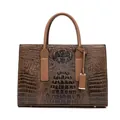 Brown handbag with vintage crocodile pattern embossing and metallic feet studs - Single Tote Bag / Khaki