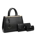 Set 3 pezzi borse nere con trama coccodrillo e dettagli metallici dorati eleganti - Set di 3 pezzi / Nero