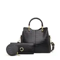 Ensemble de 3 sacs à main noirs à motif crocodile et accessoires en métal doré - Noir