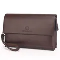 Herren Business-Handtasche aus dunkelbraunem Leder mit Litschi-Struktur und Schlaufe - Braun