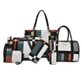 Set di 6 borse da donna con motivi geometrici colorati e eleganti accessori dorati - Tote Boston Tracolla Portafoglio Borsetta E Portachiavi / Verde