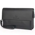 Klassische schwarze Business-Herren-Clutch aus Leder mit Litschi-Struktur und Gurt - Schwarz
