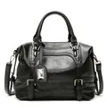 Classic black Boston bag in pebbled faux leather with silver hardware and shoulder strap - Black