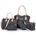 Conjunto de 6 bolsos grises con estampado de peces y adornos de cuero beige - Negro