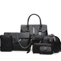 6-teiliges schwarzes Handtaschenset aus Kunstleder mit Steppmuster und Goldbeschlägen - Schwarz