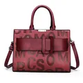 Deep red vintage faux leather handbag with embossed letters and adjustable strap - Wine Red Single Bag