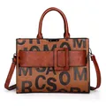 Caramel and dark brown vintage tote bag with large letter embossing and top handles - Light Brown Single Bag