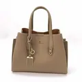 Sac fourre-tout minimaliste ton terre en cuir grainé avec emblème de kangourou doré - Kaki