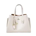 Sac fourre-tout minimaliste en cuir blanc crème avec grainage et logo kangourou doré - Crème