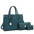 Set di 3 borse verde acqua scuro in pelle testurizzata con borsa shopping e portafoglio - Blu Set (6228#)