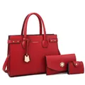 Set rosso 3 pezzi con borsa tote, portafoglio e porta carte in pelle a grana fine - Rosso Set (6228#)