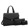 Set 3 pezzi borsa tote in ecopelle nera martellata con portafoglio e porta carte coordinati - Set da 3 Pezzi Motivo Litchi (Borsa, Portafoglio, Porta Carte) / Nero