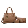 Ensemble 3 pièces sac à main marron en similicuir avec pendentif perle et bandoulière - Kaki Ensemble