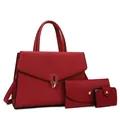 Set borse da donna rosso in 3 pezzi con borsa a mano, portafoglio e porta carte di credito - Set da 3 Pezzi Motivo Litchi (Borsa, Portafoglio, Porta Carte) / Rosso