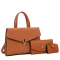 Set borsa tote marrone con portafoglio coordinato e porta carte in pelle martellata - Set da 3 Pezzi Motivo Litchi (Borsa, Portafoglio, Porta Carte) / Marrone