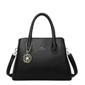 Sac fourre-tout noir motif litchi avec pendentif fleur dorée et longue bandoulière - Noir Sac simple