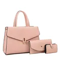 Set borsa tote rosa con trama litchi inclusi portafoglio e portacarte da donna - Set da 3 Pezzi Motivo Litchi (Borsa, Portafoglio, Porta Carte) / Rosa