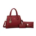 Ensemble 3 pièces de sacs rouge foncé en cuir grainé avec pendentif en perles - Rouge Vin Ensemble de Sacs