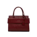 Klassieke bordeauxrode handtas met krokodillenpatroon, dubbele hengsels en logodetail - Enkele Tas / Bordeauxrood