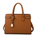 Borsa tote marrone in pelle martellata con scritta dorata e tracolla rimovibile - Marrone Borsa Singola (6228#)