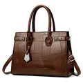 Dark brown patchwork tote bag with double handles and adjustable strap in synthetic leather - Single Bag / Coffee