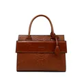 Klassieke bruine handtas met krokodillentextuur en metalen logo in vintage stijl - Enkele Tas / Tan
