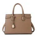 Borsa tote in pelle kaki con manici superiori, tracolla e scritte dorate - Cachi Borsa Singola (6228#)
