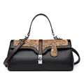 Retro-Handtasche in Schwarz und Braun mit Blumenprägung und verstellbarem Riemen - Schwarz