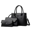 Schwarzes 3-in-1 Handtaschen-Set mit Shopper, Tasche und Clutch aus Lychee-Leder - Schwarz