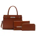 Set di 3 borse marroni con motivo a coccodrillo, borsa a mano e portafoglio lungo - Borsa a Mano E Borsa a Busta E Portafoglio / Cuoio