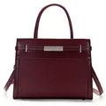 Deep red wine handbag with snake pattern texture and silver hardware accents - Single Bag / Burgundy
