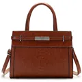 Dark brown structured handbag with crocodile pattern leather and silver buckle strap - Single Bag / Tan