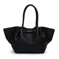 Large black wing-shaped tote bag with lychee grain texture and golden metal buckle - Black