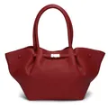 Burgundy red wing tote bag with lychee texture leather and gold buckle hardware - Burgundy