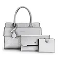 Ensemble de trois sacs argentés comprenant un cabas, une pochette et un portefeuille - Argent (Sac à Main Avec Pochette Et Portefeuille)