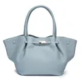 Light blue wing tote bag with lychee texture and gold metal buckle for women - Blue
