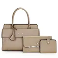 Détail d'un ensemble de sacs kaki comprenant cabas, pochette enveloppe et portefeuille - Khaki (Sac à Main Avec Pochette Et Portefeuille)