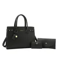 Set borse nere 3 pezzi con borsa a mano, portafoglio e porta carte in pelle sintetica - Nero Set