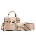 Conjunto de 3 bolsos beige con patrón de cocodrilo y hebilla metálica para mujer - Bolso de Hombro Bandolera Y Cartera / Caqui