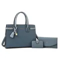 Set 3 pezzi borsa tote blu grigio con dettagli a coccodrillo e finiture dorate - Blu Set