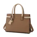 Borsa tote marrone in pelle martellata con finiture beige effetto coccodrillo e dettagli oro - Cachi Borsa singola