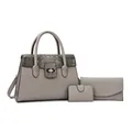 3-piece grey crocodile embossed tote bag set with matching wallet and card holder - Grey Set