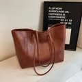 Brown vintage faux leather tote bag with thin straps and Fashion Trend embossing - Brown / One Size