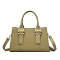 Elegant light olive green trapezoid handbag with textured fabric and golden buckles - Green