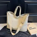 Bolso tote de lona beige crema con correa ajustable y asas dobles para mujer - Caqui