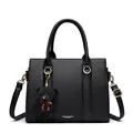 Sac fourre-tout noir en cuir grainé avec anneau doré et pendentif ours en peluche - Noir