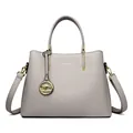 Bolso beige de cuero granulado con colgante de canguro dorado y correa ajustable - Gris claro